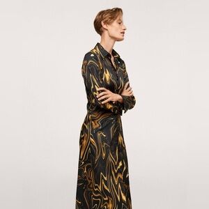 Mango - Flowy Lightweight Feminine Party Marble Long Sleeve Print Dress size S